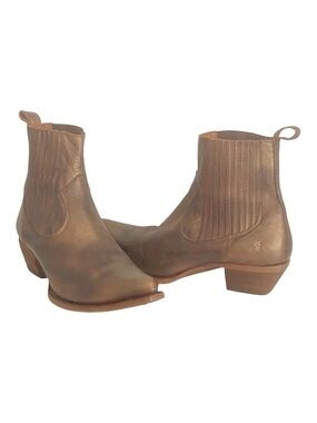 Frye Sacha Metallic Bronze Leather Western Chelsea Boots Sz 10 Western Festival